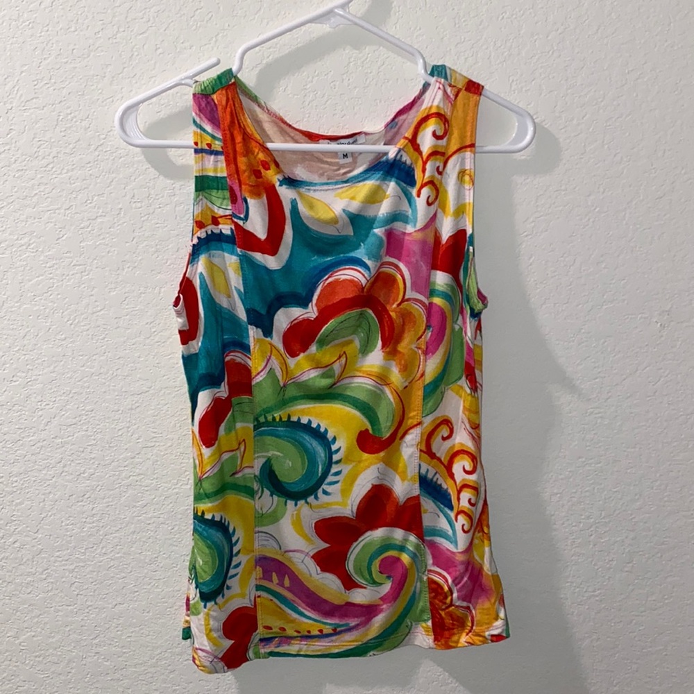Leo narducci medium viscose blend tank blouse colorful fun pattern RARE
